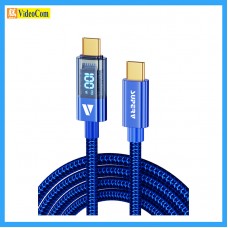 SuperV RT4-100-BL  TYPE-C to TYPE-C 1M PD100W LED 數字顯示 十字編織線材  (BLUE)